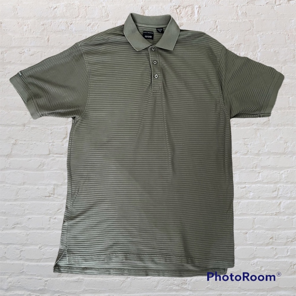 IZOD Size XL Polo Short Sleeve Shirt Dark Green Gray 100% Mercerized Cotton